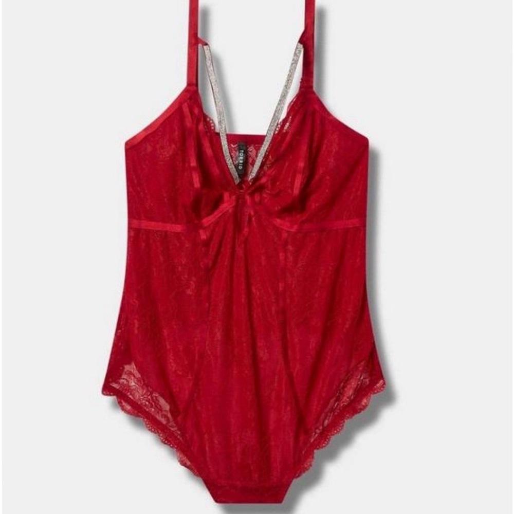 Torrid 3X Red Diamante Lace Bodysuit